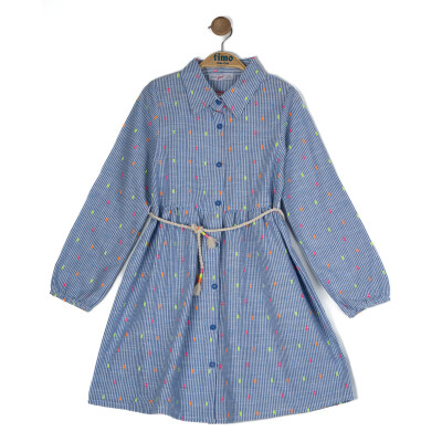 Girl Shirt Collar Dress 6-9Y Timo 1018-TK5DÜ042257573 Blue