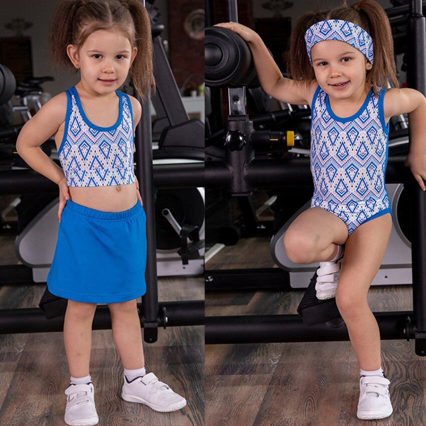Girl Swimming Suit Set with Crop Top, Skirt And Hair Band 2-8Y KidsRoom 1031-4645 - 1