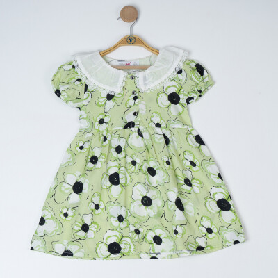 Girl White Collar Floral Dress 2-5Y Timo 1018-TK5DÜ042255102 Green