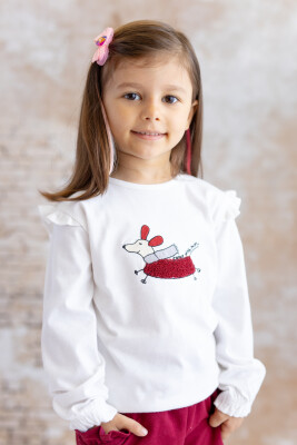 Girl's Dog Embroidered Long Sleeve T-Shirt 5-8 Mininio 2062-252M4KPK51 - Mininio