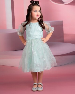 Girls Dress with Tulle and Rose Patterned 4-7Y Eray Kids 1044-9276-1* - Eray Kids