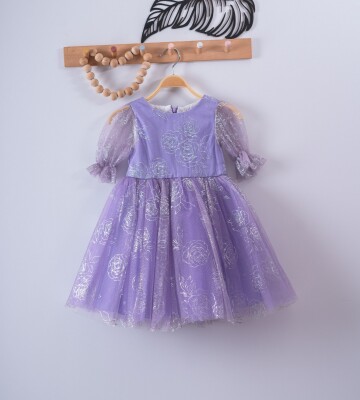 Girls Dress with Tulle and Rose Patterned 4-7Y Eray Kids 1044-9276-1* Фиолетовый