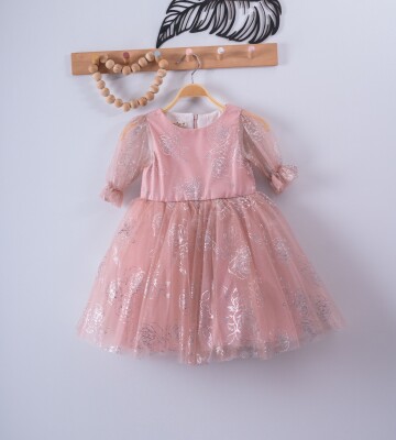 Girls Dress with Tulle and Rose Patterned 4-7Y Eray Kids 1044-9276-1* Blanced Almond