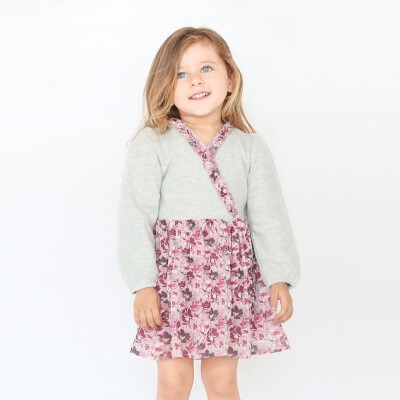 Girls Dress with Tulle Skirt and Flower Patterned 2-5Y Lilax 1049-5766 - 1