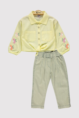 Girl's Shirt Set with Floral Embroidered Sleeves 2-5 Years Kumru Bebe 1075-4326 Yellow