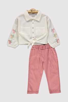 Girl's Shirt Set with Floral Embroidered Sleeves 2-5 Years Kumru Bebe 1075-4326 - Kumru Bebe