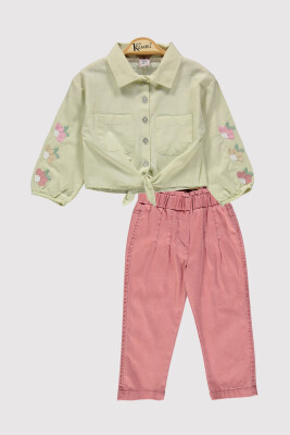 Girl's Shirt Set with Floral Embroidered Sleeves 2-5 Years Kumru Bebe 1075-4326 Mint Green 