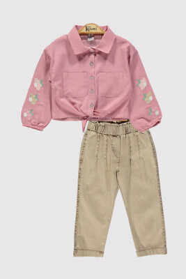 Girl's Shirt Set with Floral Embroidered Sleeves 2-5 Years Kumru Bebe 1075-4326 Dusty Rose