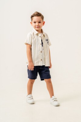 Hawaiian Embroidered Shirt 3-Piece Boys Suit 2-5Y Sani 1068-30080 Navy 