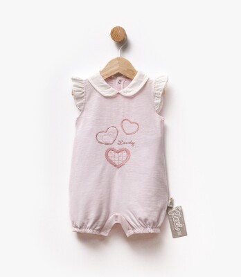 Heart Embroidered Ruffle Detailed Sleeve Collar Jumpsuit 3-9M Flexi Baby 2063-236576 Pink