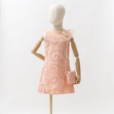 Ivy Tulle Straight Tight Dress 6-12Y Wecan 1022-21287 Salmon Color 