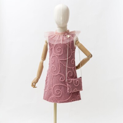 Ivy Tulle Straight Tight Dress 6-12Y Wecan 1022-21287 Dusty Rose