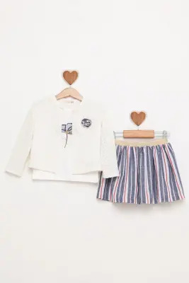 Knitted Cardigan Striped Skirt Set 1-4Y BabyRose 1002-4826 White