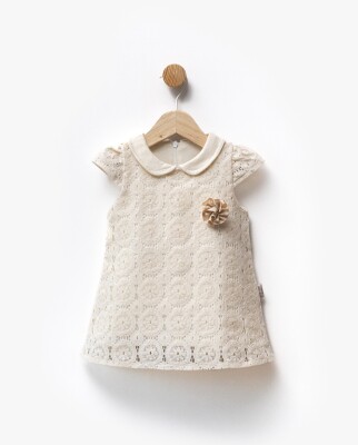 Lace Fabric Lined Flower Brooch Collared Dress 6-36M Bebbemini 2065-BM-2353 - Bebbemini