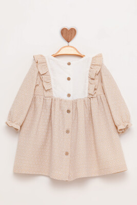 Long Sleeve Kids Dress 1-4Y BabyRose 1002-4841 Beige