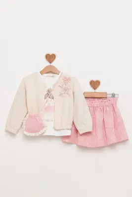 Muslin Embroidered Skirt Jacket Set 1-4Y BabyRose 1002-4814 Pink