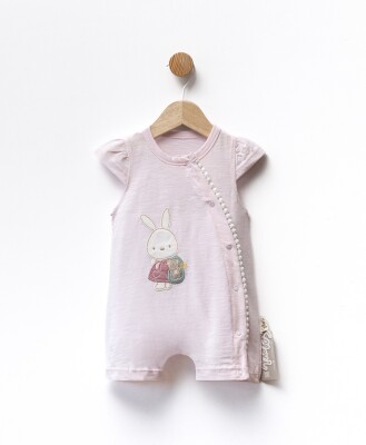 Rabbit Embroidered Scallop Detailed Jumpsuit 3-9M Flexi Baby 2063-236583 Pink