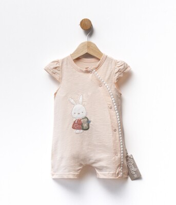 Rabbit Embroidered Scallop Detailed Jumpsuit 3-9M Flexi Baby 2063-236583 Salmon Color 