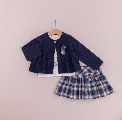 Wholesale 3-Piece Girls Jacket Set With Skirt 1-4Y BabyRose 1002-4289 Темно-синий