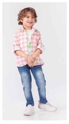 Wholesale Boys 3-Piece Shirt Denim Pants and T-Shirt Set 1-4Y Lemon 1015-9888 Розовый 