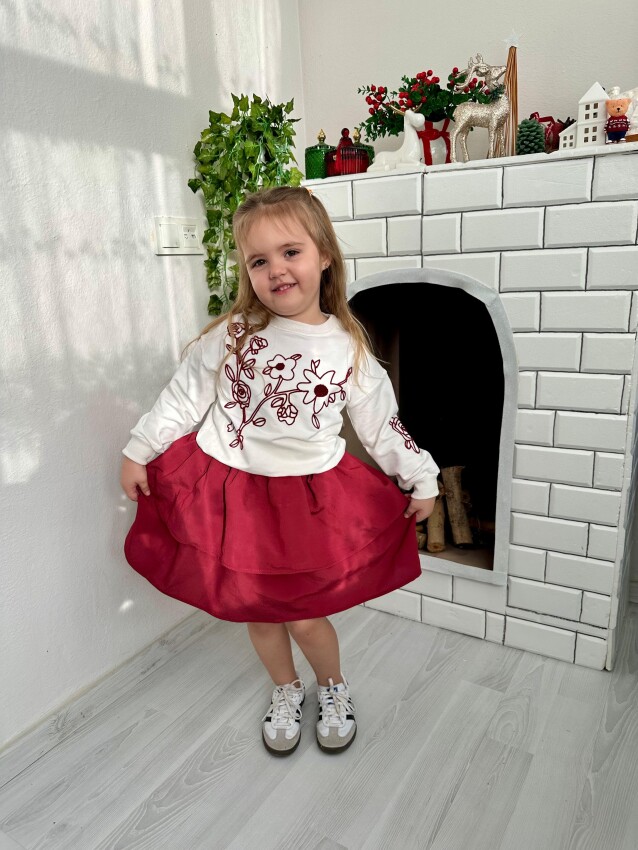 6-Piece Suzene Embroidered Red Ruffle Skirt Set 2-10Y KidsRoom 1031-8106 - 1