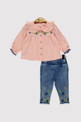 Baby Girl Daisy Printed Shirt Set 6-18M Kumru Bebe 1075-4202 Лососевый цвет