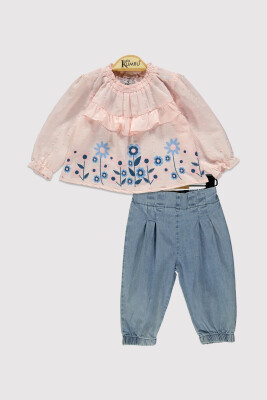 Baby Girl Floral Patterned Denim Set 6-18M Kumru Bebe 1075-4217 Пудра