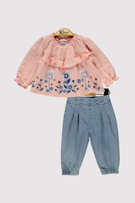 Baby Girl Floral Patterned Denim Set 6-18M Kumru Bebe 1075-4217 Лососевый цвет