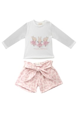 Baby Girl Printed Tulle Detailed Shorts T-Shirt Set Mininio 2062-252M2TVS74 - Mininio