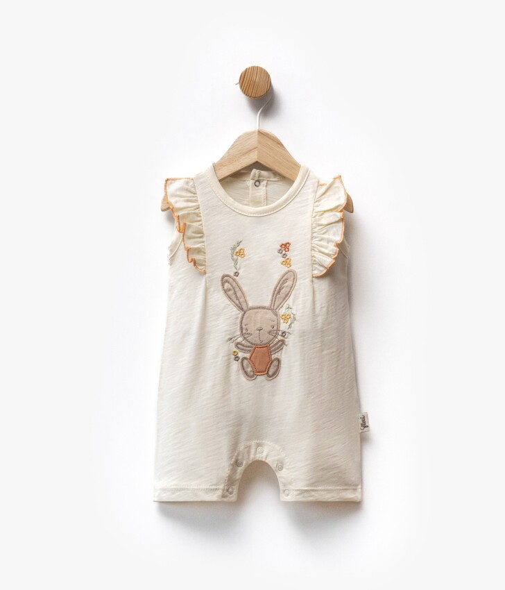 Baby Girl Rabbit Embroidered Ruffle Detailed Jumpsuit 3-9M Flexi Baby 2063-236585 - 4