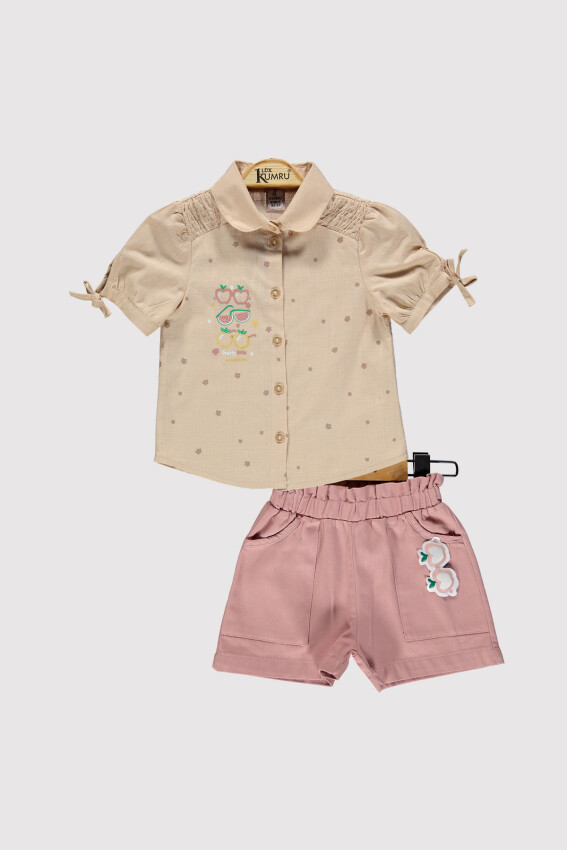 Girl Apple Printed Shirt Set 2-5Y Kumru Bebe 1075-4305 - 2