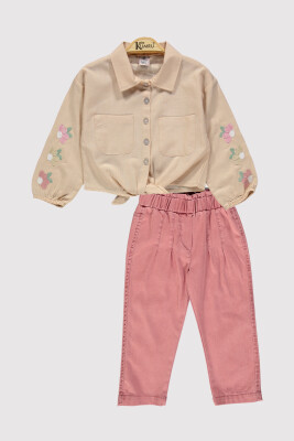 Girl's Shirt Set with Floral Embroidered Sleeves 2-5 Years Kumru Bebe 1075-4326 - Kumru Bebe (1)