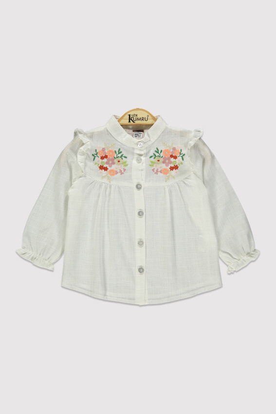 Girl's Stand Collar Embroidered Shirt 6-9Y Kumru Bebe 1075-4250 - 3