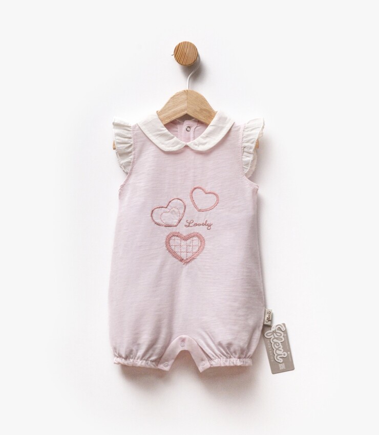 Heart Embroidered Ruffle Detailed Sleeve Collar Jumpsuit 3-9M Flexi Baby 2063-236576 - 1