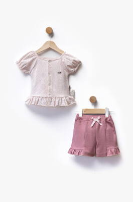 Self-Patterned Fabric Gathered Detail T-Shirt Shorts Two Piece Set 6-36M Flexi Baby 2063-217624 Розовый 