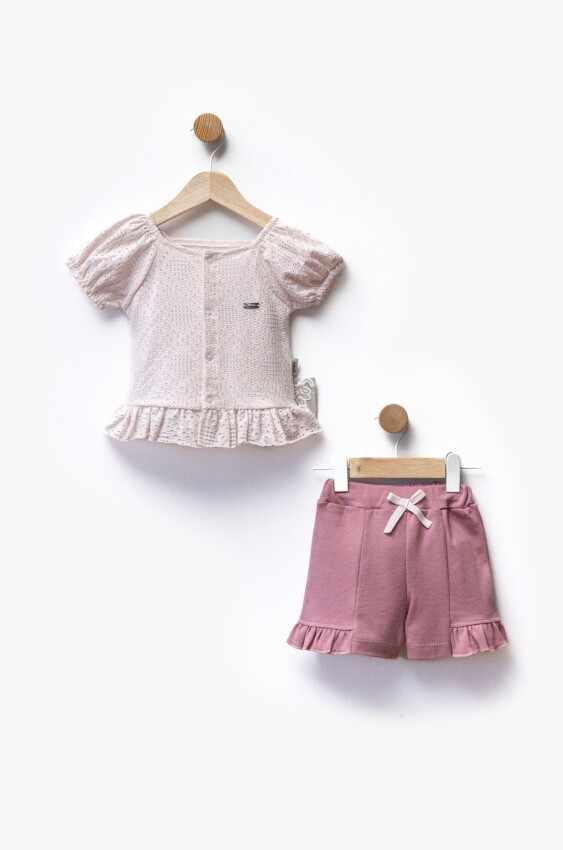 Self-Patterned Fabric Gathered Detail T-Shirt Shorts Two Piece Set 6-36M Flexi Baby 2063-217624 - 1