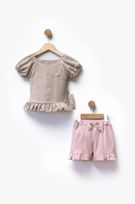 Self-Patterned Fabric Gathered Detail T-Shirt Shorts Two Piece Set 6-36M Flexi Baby 2063-217624 Светло- розовый 