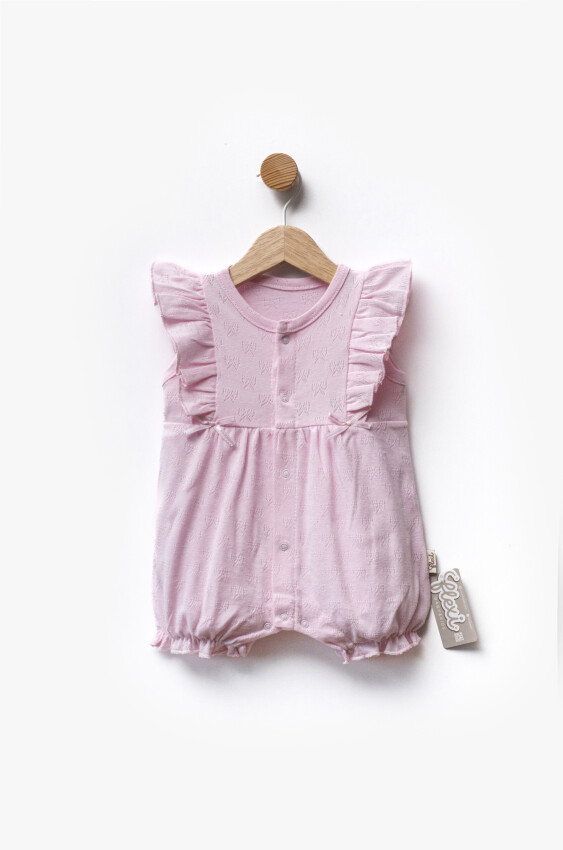 Self-Patterned Fabric Ruffle and Ribbon Detailed Jumpsuit 3-9M Flexi Baby 2063-252379 - 1