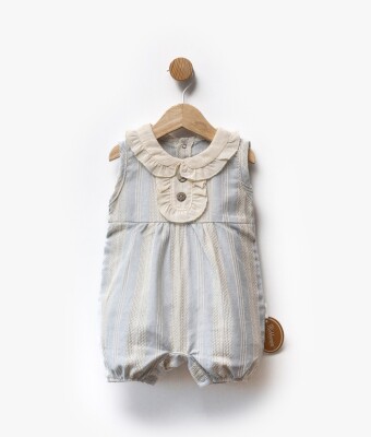 Self-Patterned Linen Fabric Collar Button Detailed Jumpsuit 3-12 M Bebbemini 2065-BM-2359 Синий