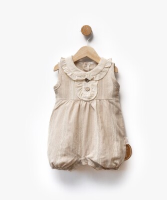 Self-Patterned Linen Fabric Collar Button Detailed Jumpsuit 3-12 M Bebbemini 2065-BM-2359 - Bebbemini