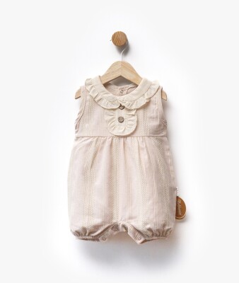 Self-Patterned Linen Fabric Collar Button Detailed Jumpsuit 3-12 M Bebbemini 2065-BM-2359 Розово-пудровый