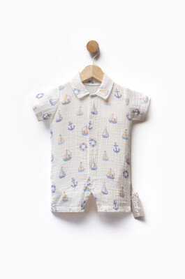 Self Printed Muslin Fabric Short Sleeve Jumpsuit 3-9M Flexi Baby 2063-221130 Синий