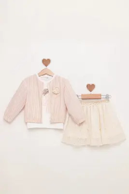 Striped Jacket Lace Skirt Suit 1-4Y BabyRose 1002-4808 Розовый 