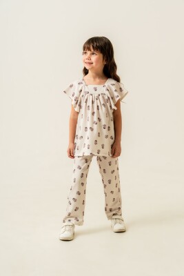 Textured Floral Patterned 2-Piece Girls Set 2-5Y Sani 1068-30085 - Sani