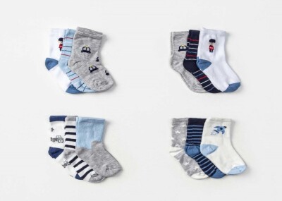 Wholesale 12pcs Baby Boy Socks 6-12M Defne 1064-DFN3-E025-22(6-12) - Defne