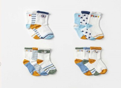 Wholesale 12pcs Baby Boy Socks 6-12M Defne 1064-DFN3-E028-22(6-12) - Defne