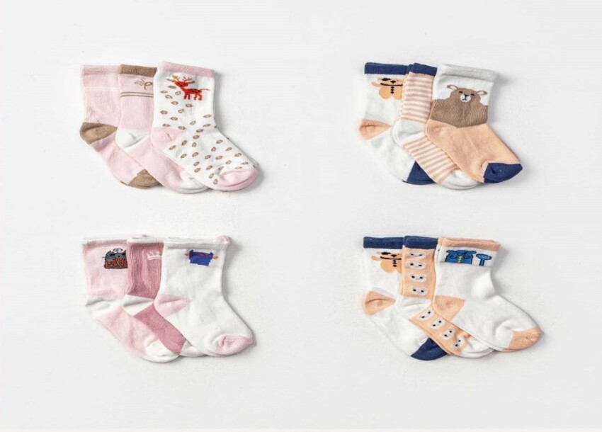 Wholesale 12pcs Baby Girl Socks 12-18M Defne 1064-DFN3-K025-22(12-18) - 1