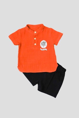 Wholesale 2-Piece Baby Boys Muslin T-Shirt and Shorts Set 6-24M Kidexs 1026-65112 Цвет корицы