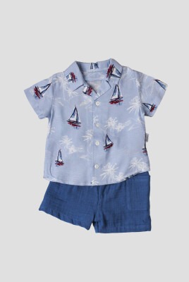 Wholesale 2-Piece Baby Boys Patterned Shirt Set with Muslin Short 6-24M Kidexs 1026-65104 - Kidexs