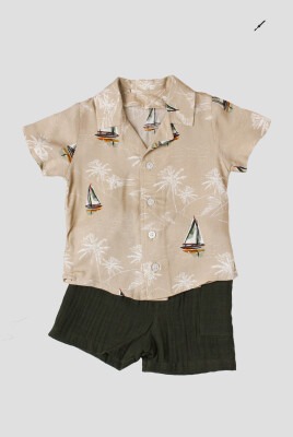 Wholesale 2-Piece Baby Boys Patterned Shirt Set with Muslin Short 6-24M Kidexs 1026-65104 - 2